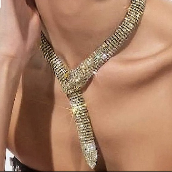Gold Snake Crystal Choker Rhinestone Necklace - Picture 3 of 10